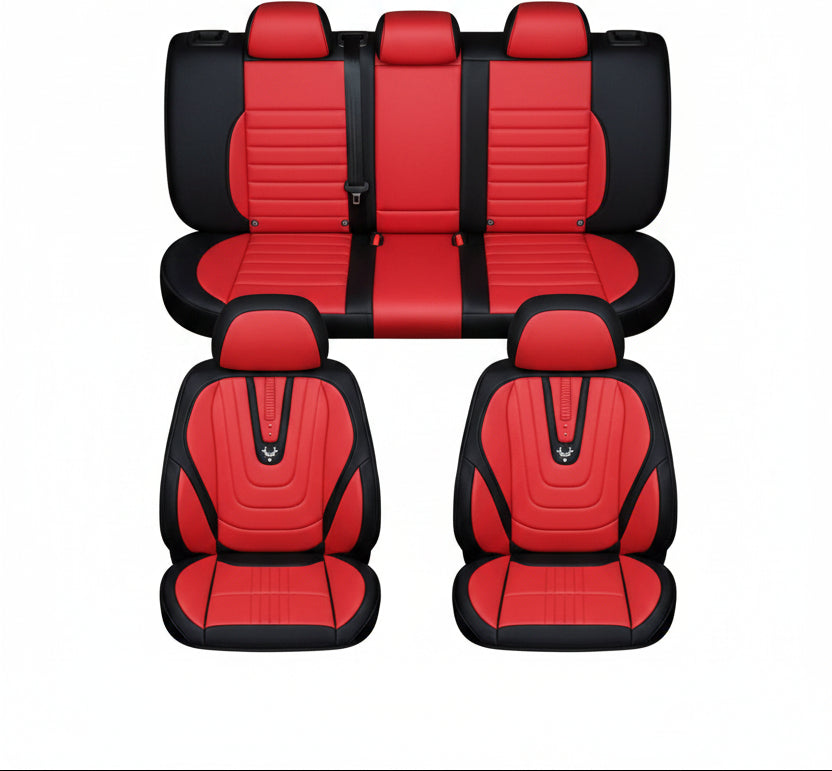 Housse de siège auto sport rouge et noir avec logo cerf