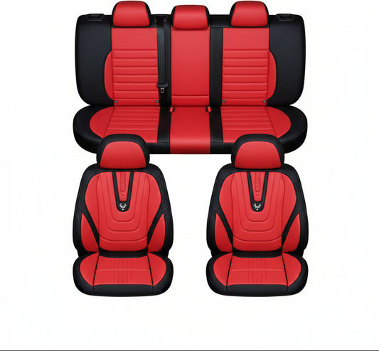 Housse de siège auto sport rouge et noir avec logo cerf