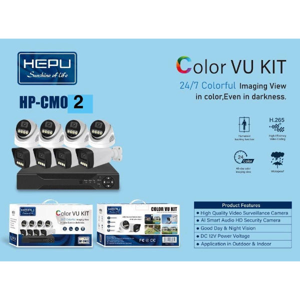 Kit vidéosurveillance HEPU HP-CM02 8 caméras HD Color VU avec enregistreur DVR