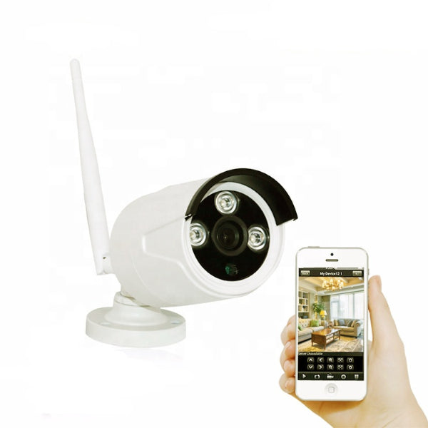 Caméra bullet WiFi blanche avec surveillance smartphone à distance