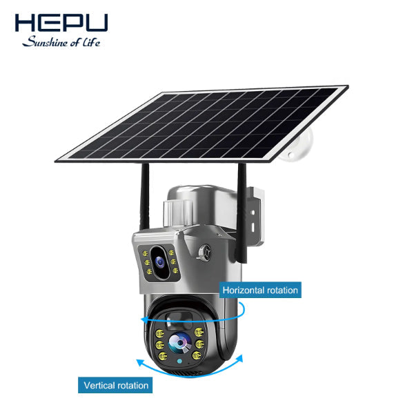 HEPU caméra solaire double objectif Pan Tilt - rotation horizontale et verticale