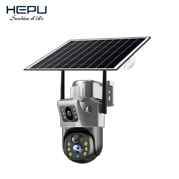 HEPU caméra solaire double objectif - vue face avec panneau solaire