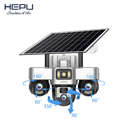 HEPU caméra solaire triple objectif - angles de rotation 180° 90° 350°