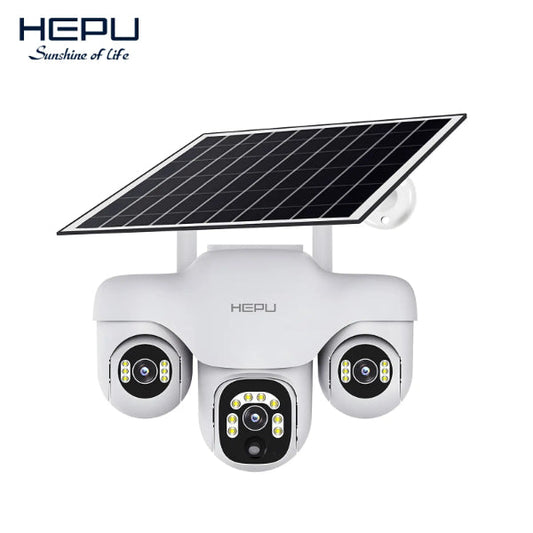 HEPU caméra solaire triple objectif blanche WiFi V380 Pro