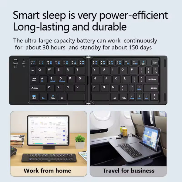 Clavier Bluetooth pliable noir - vue de face fermé