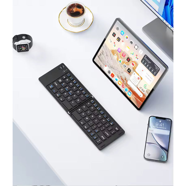 Clavier Bluetooth pliable rose - vue ouverte AZERTY