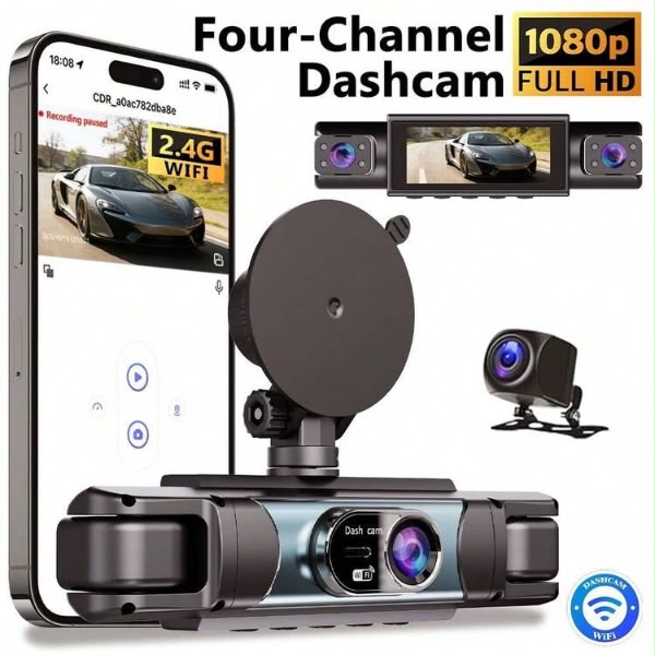 Dashcam 4K 30FPS – 4 Canaux WiFi + Application Mobile