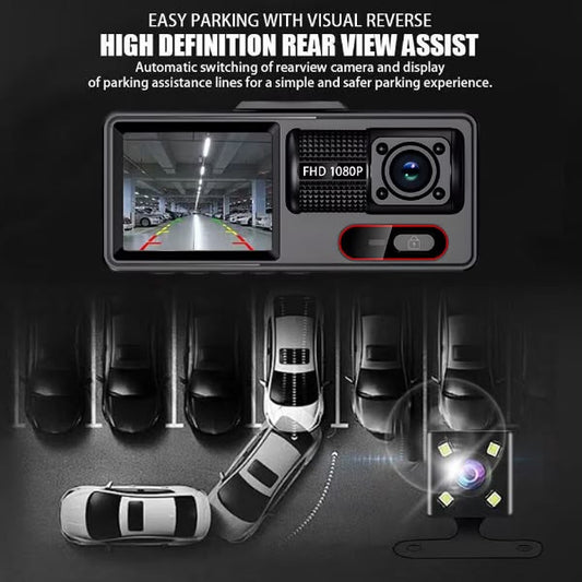 Dashcam 3 Canaux Full HD WiFi – Vision Avant, Intérieure et Arrière