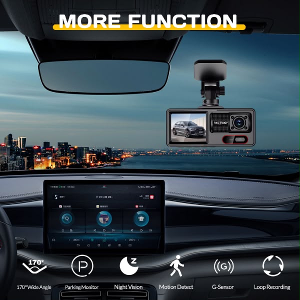 Dashcam 3 Canaux Full HD WiFi – Vision Avant, Intérieure et Arrière