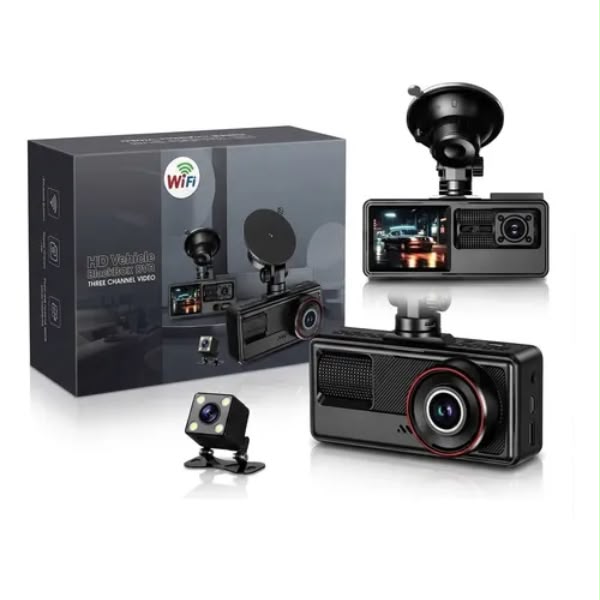 Dashcam 3 Canaux Full HD WiFi – Vision Avant, Intérieure et Arrière