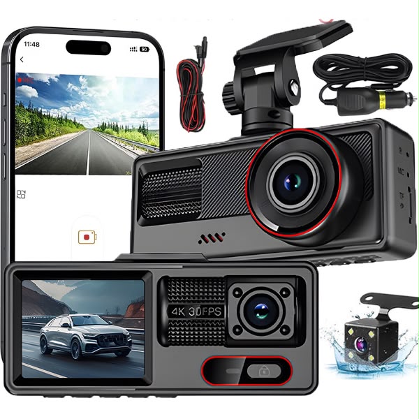Dashcam 3 Canaux Full HD WiFi – Vision Avant, Intérieure et Arrière