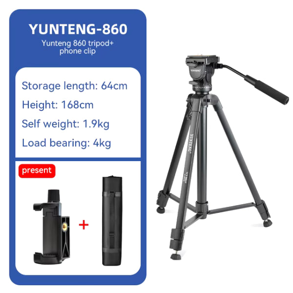 Trépied Yunteng VCT-860 – 168cm Tête Fluide + Clip Smartphone + Housse