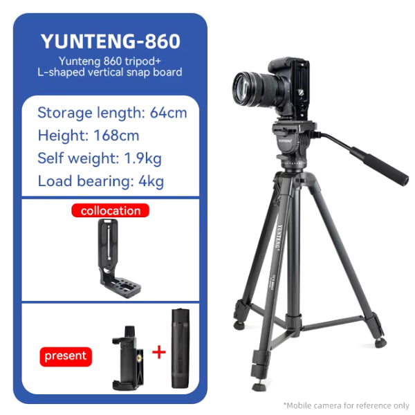 Trépied Yunteng VCT-860 – 168cm Tête Fluide + Clip Smartphone + Housse