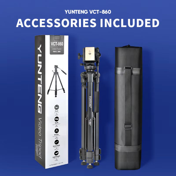 Trépied Yunteng VCT-860 – 168cm Tête Fluide + Clip Smartphone + Housse