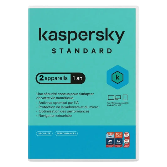 Kaspersky Standard 2 appareils 1 an boîte